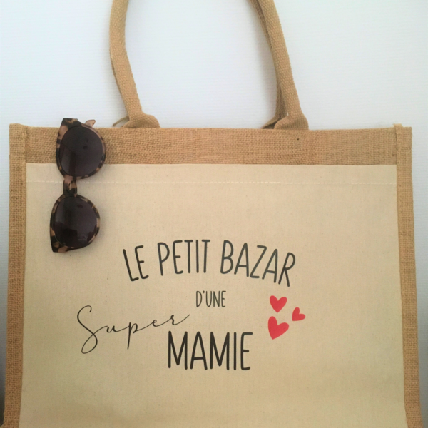 sac jute personnalisé – mamie par Just for Baby Créations