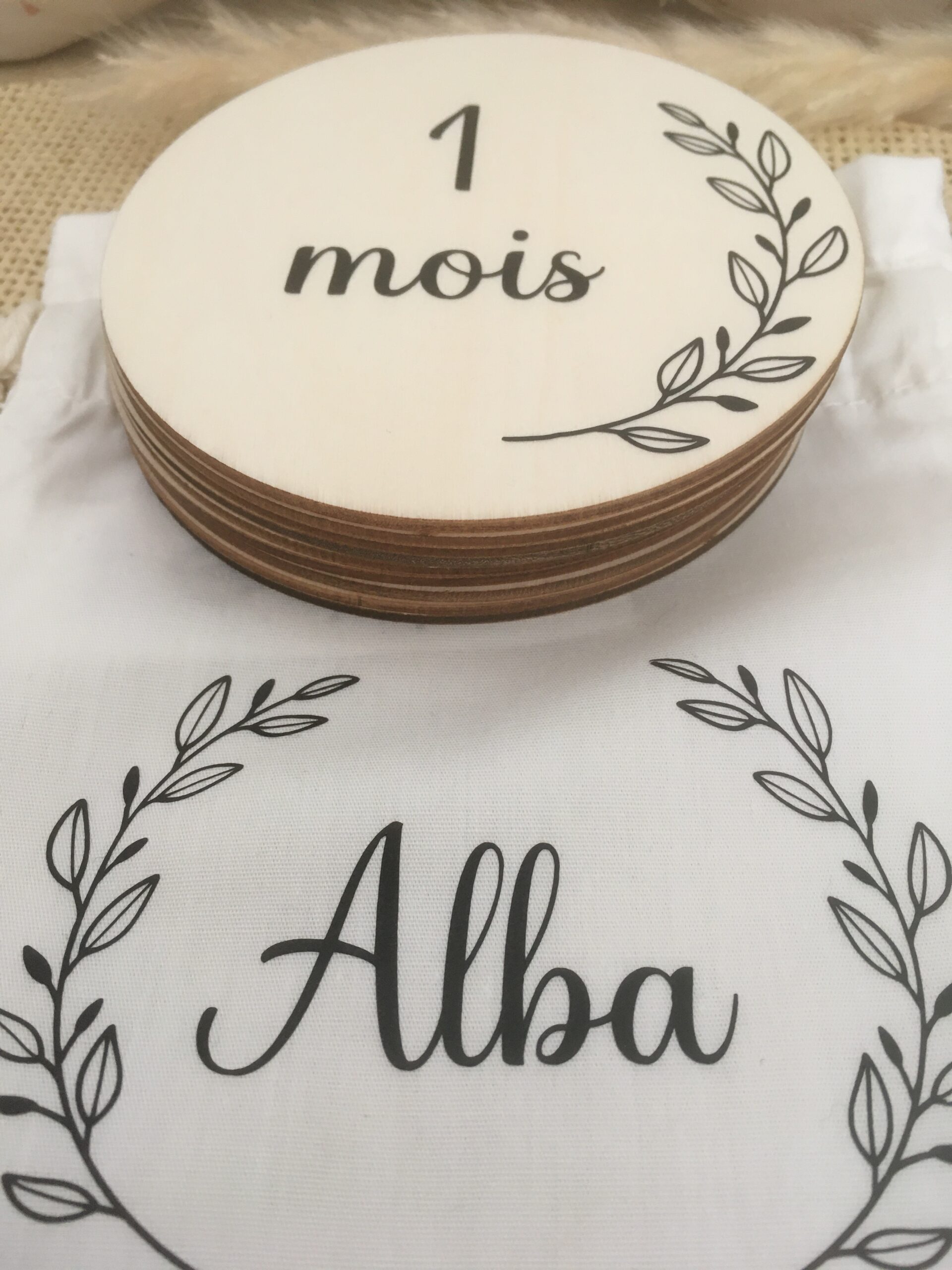 auto draft Cartes étapes bébé avec pochon coton bio personnalisable par Just for Baby Créations