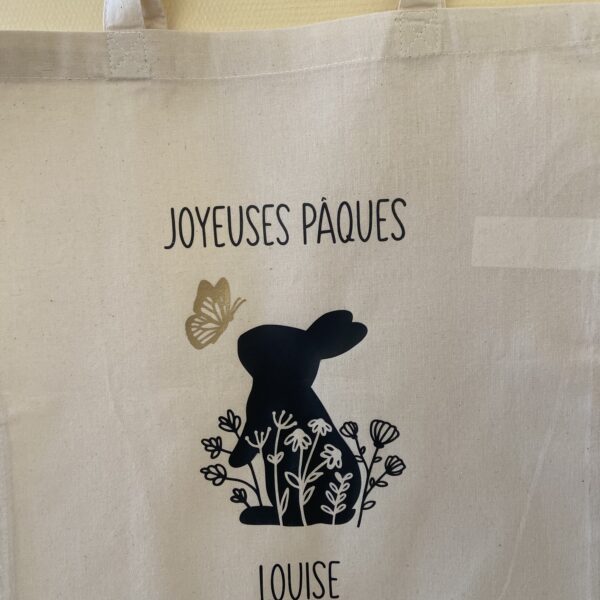 tote bag pâques personnalisé – sac chasse aux œufs prénom