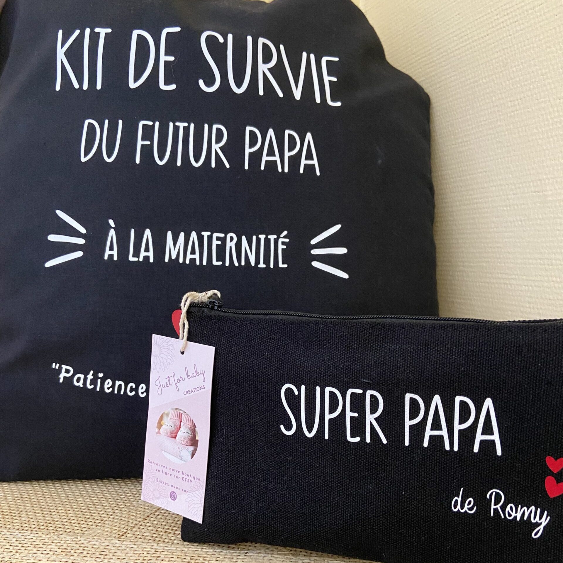 tote bag "kit de survie" maternité